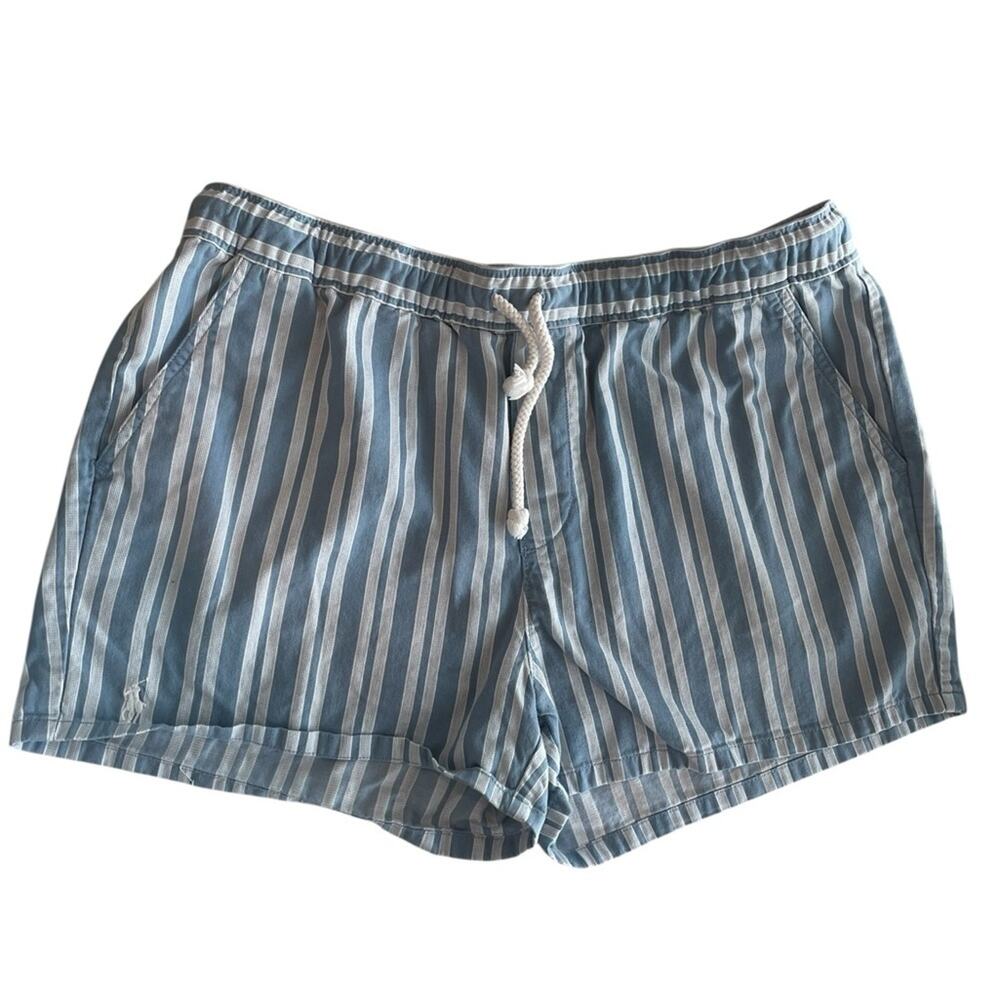 Ralph Lauren Blue White Striped High Waist Resort Shorts Cotton Pull‑On Size M - Picture 2 of 6